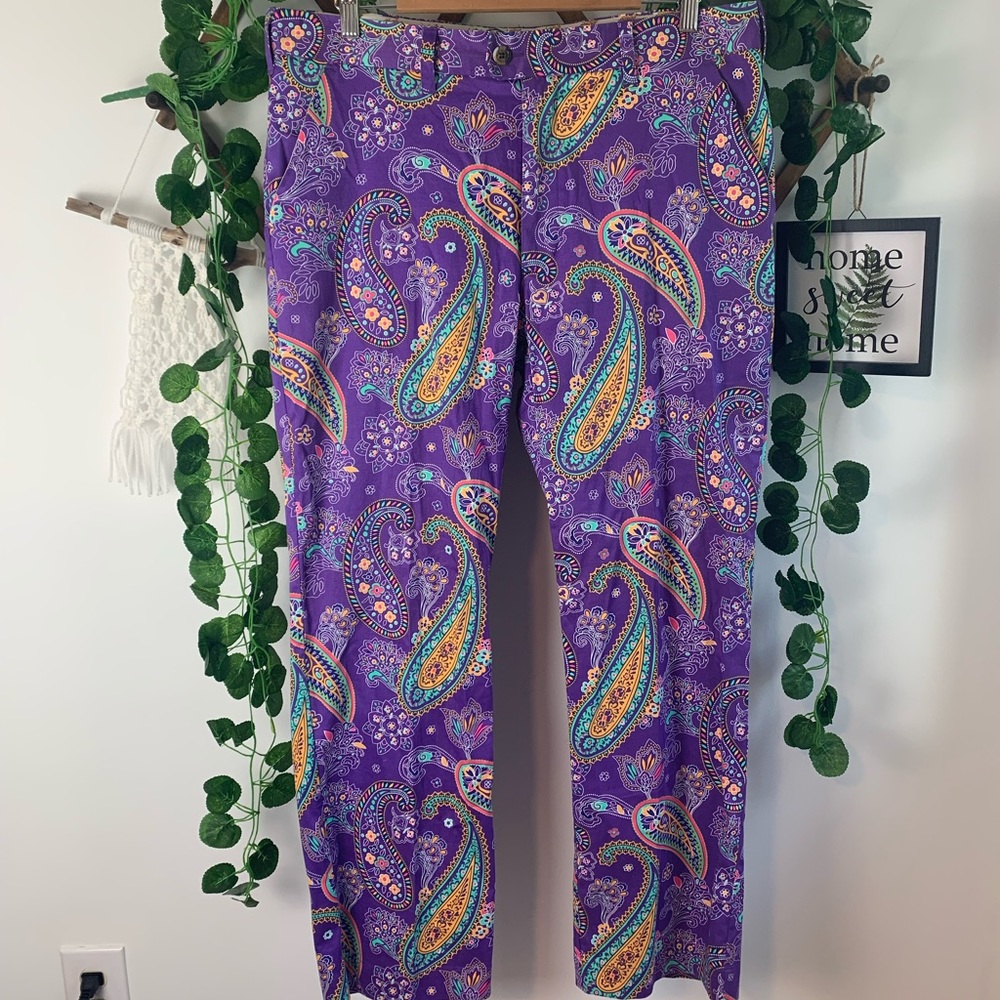 Loudmouth Mens Golf Pants Size 38x30 Purple Paisley Floral Boho Cotton Lycra